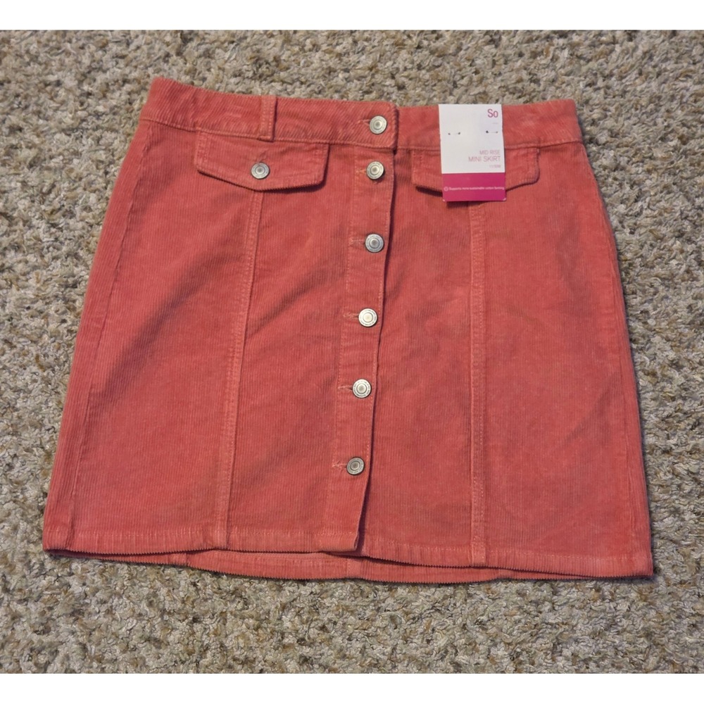 NWT So Mid Rise Corduroy Button Up Mini Skirt Women's Size 11/30W Pink